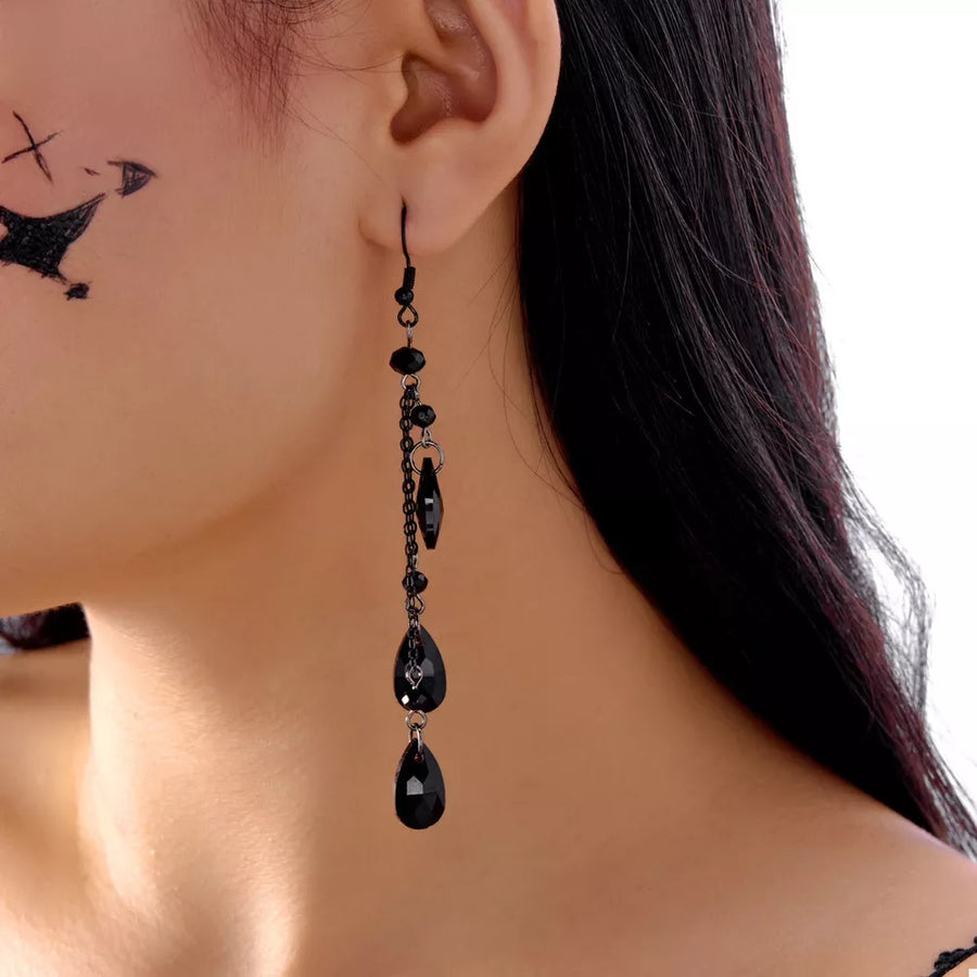 Alloy,Resin,Gun black (black nickel) coating Care instructions: Avoid wearing du earrings in Black with dangle silhouette