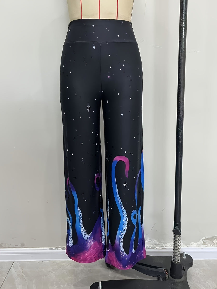 Black flare pants with full-length and elastic