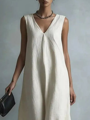 Tan Full Size V-neck Sleeveless Maxi Dress