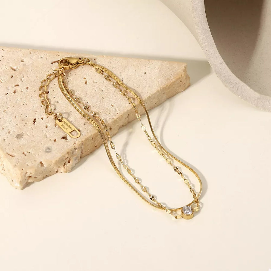 18k Gold-plated Zircon Double Layered Bracelet in gold with double layered