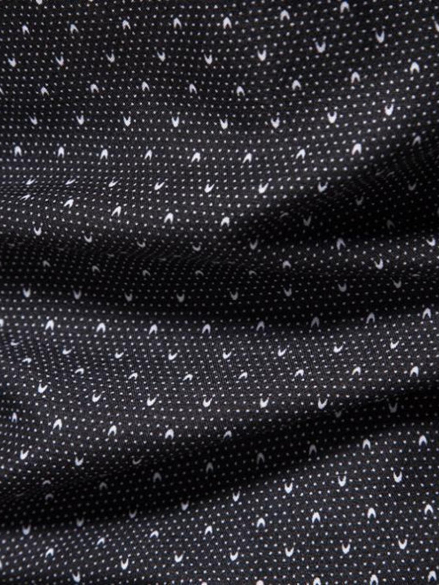 Black cotton shirt with micro-dots and curved lines pattern