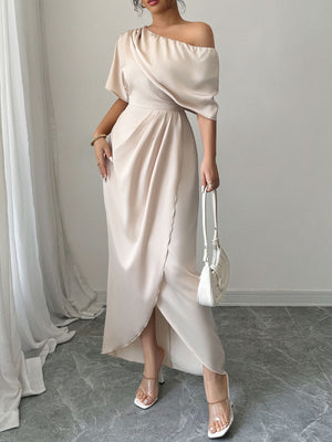 100% polyester Care instructions: Machine wash cold maxi dress in champagne with A-line silhouette