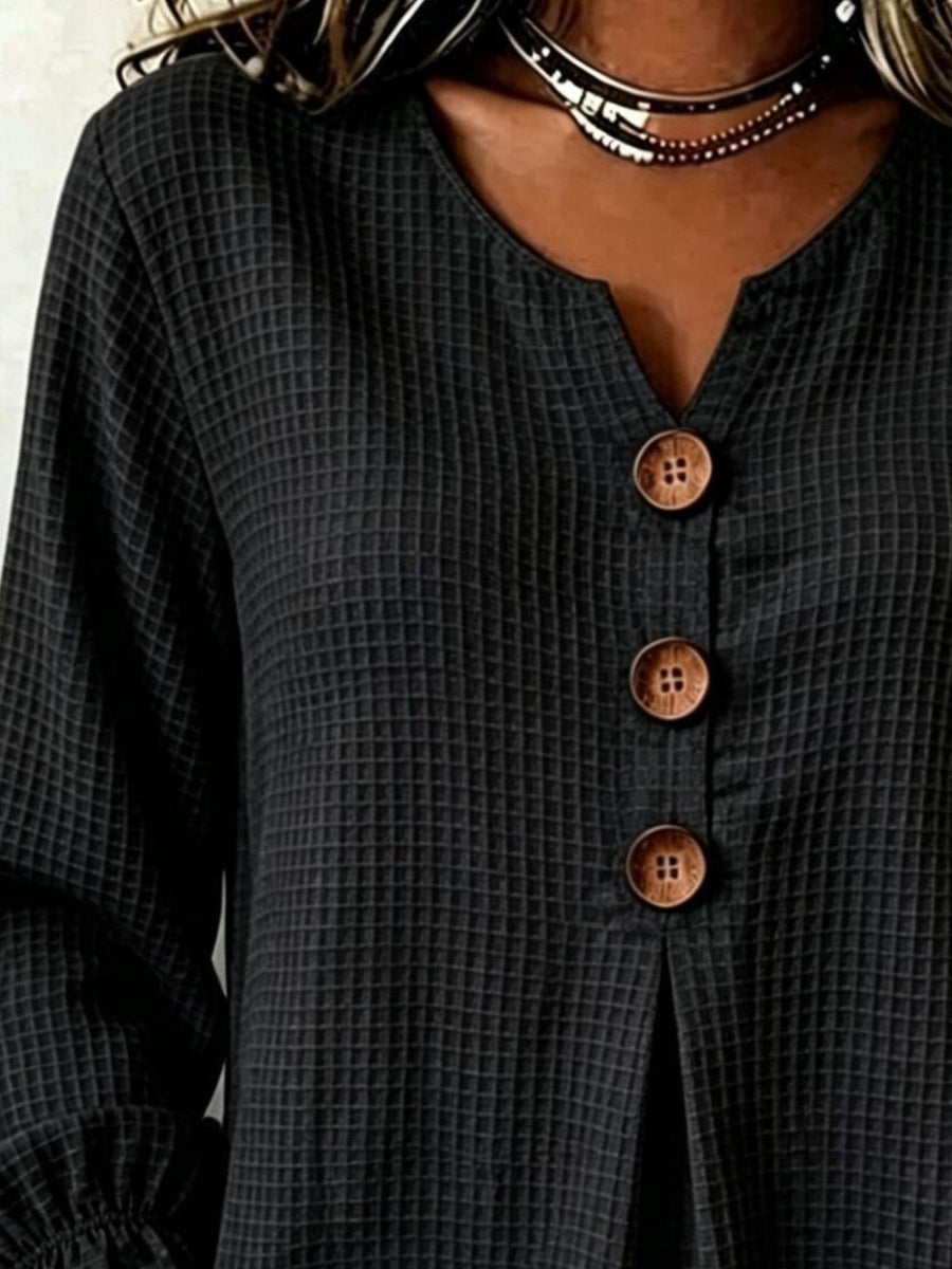 Beige blouse featuring waffle-knit and waffle knit