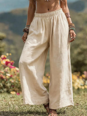 Light Brown Full Size Bohemian Wide-leg Pants Plus Size