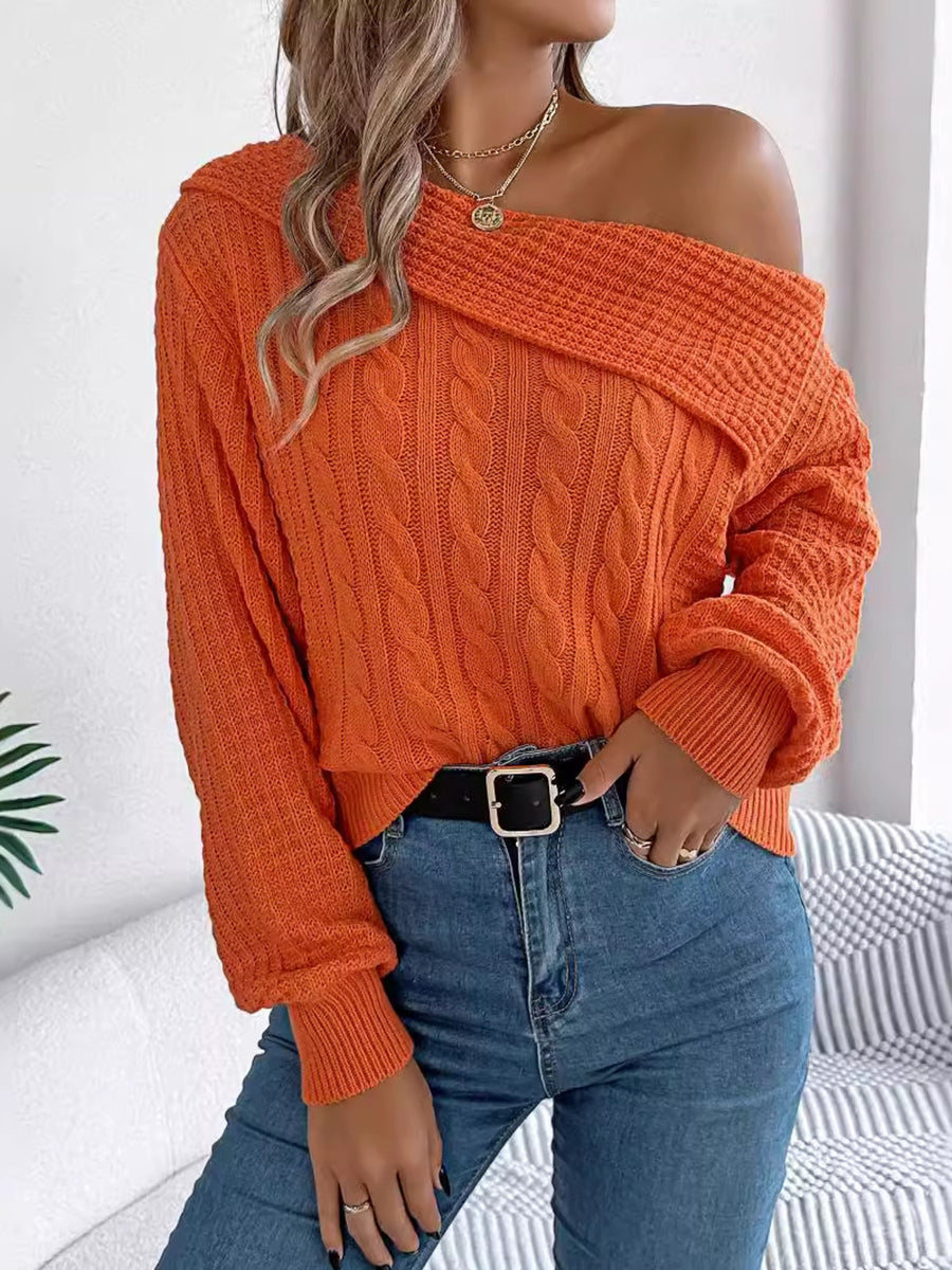 One Shoulder Cable Knit Sweater in White