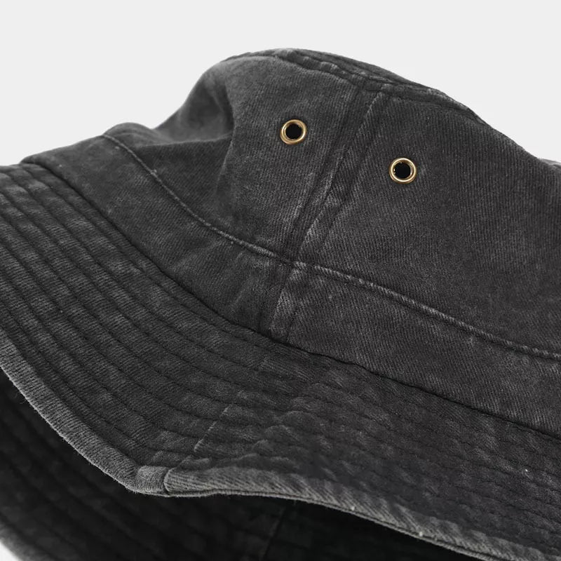Washed Cotton Bucket Hat in Wine Red with eyelets