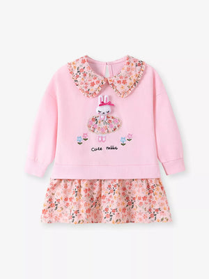 Blush Pink sweatshirt dress featuring embroidered and ditsy floral