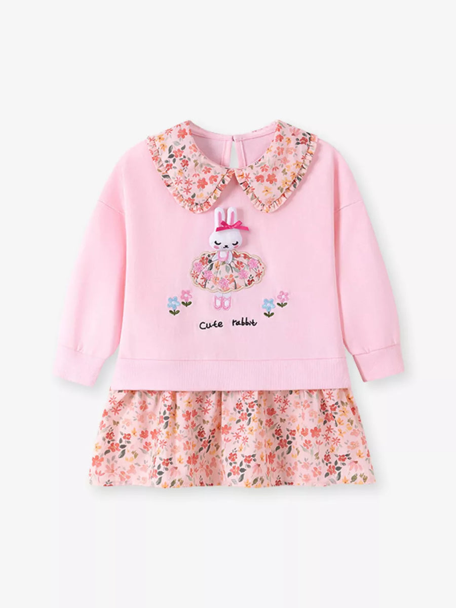 Blush Pink sweatshirt dress featuring embroidered and ditsy floral