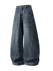 Men's baggy dark wash jeans with cinched hems