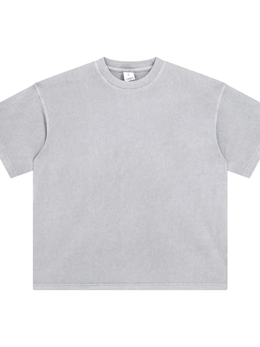 Oversized washed cotton crewneck t-shirt in Gray with a relaxed fit and crew neckline.