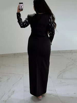 glam maxi dress in Black with round neck