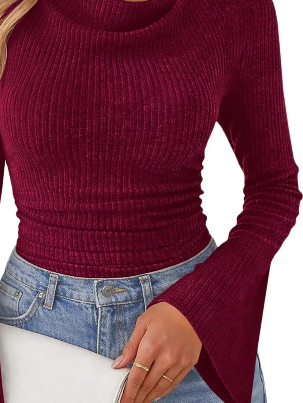 classic pullover sweater in Army Green with cowl neck