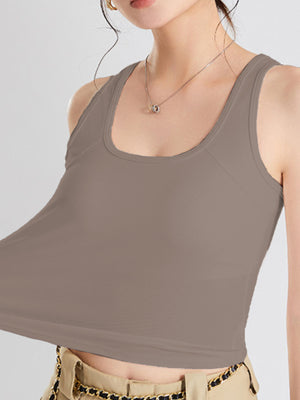 Taupe ribbed scoop neck tank top