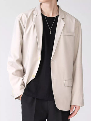 Men's Khaki Lapel Collar Button Up Blazer with two button closure and chest pocket.