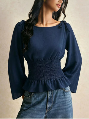 100% polyester Care instructions: Machine wash cold blouse in Dark Blue with fitted silhouette