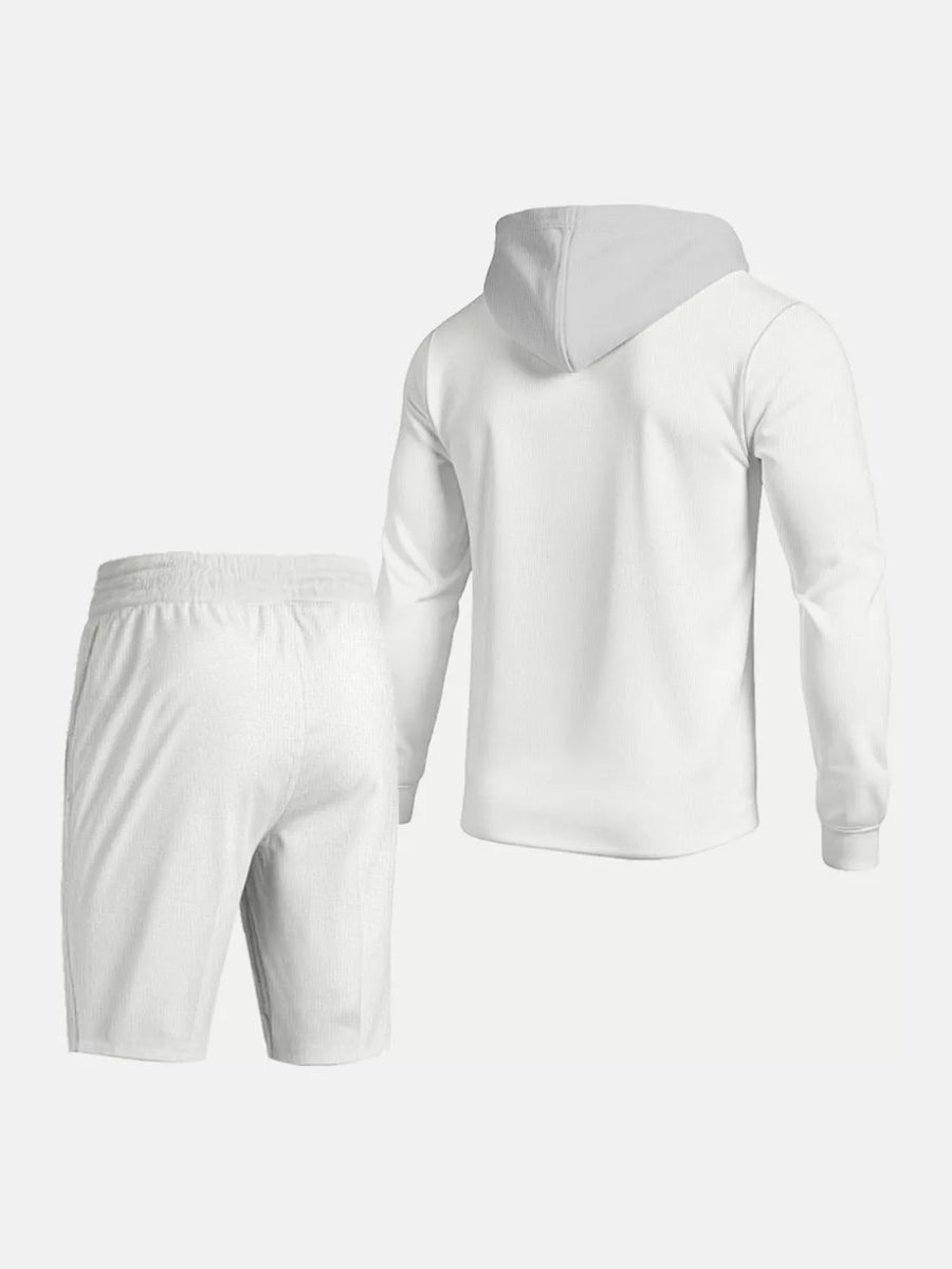 Tan Men's Casual Hooded Button-up Shirt And Shorts Set