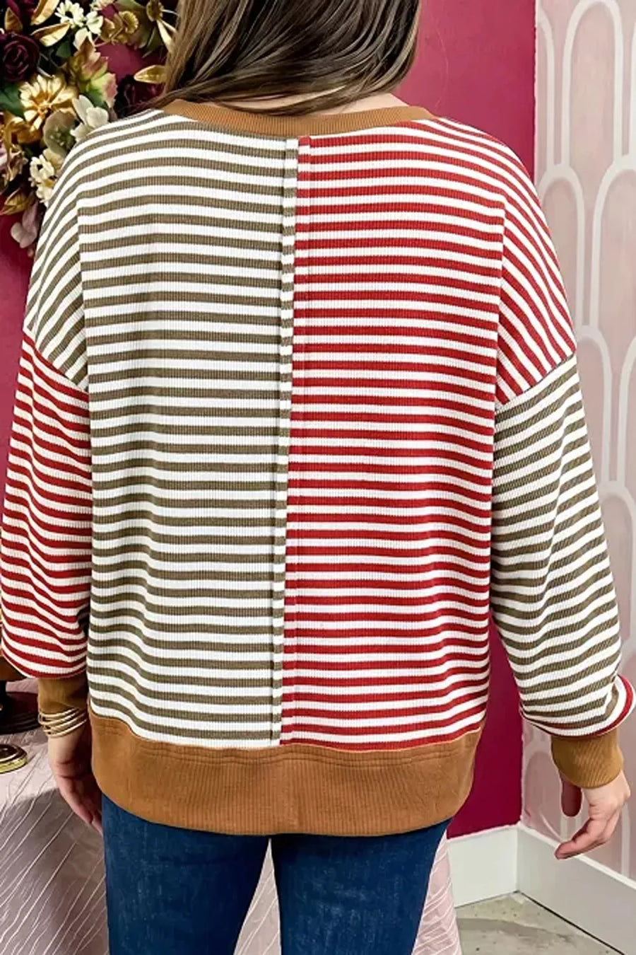 Multicolor with Colorblock Striped V-neck Top