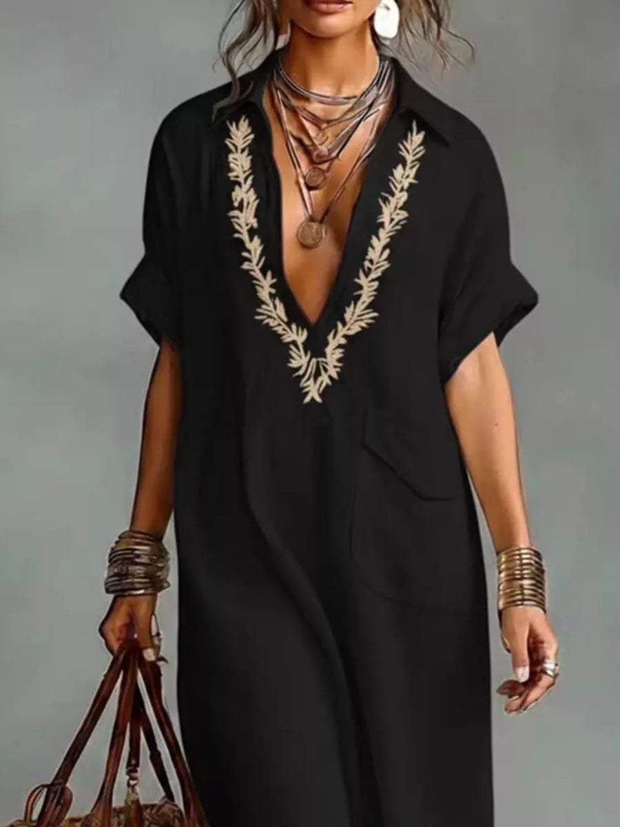 Yellow Full Size Bohemian Embroidered Maxi Dress