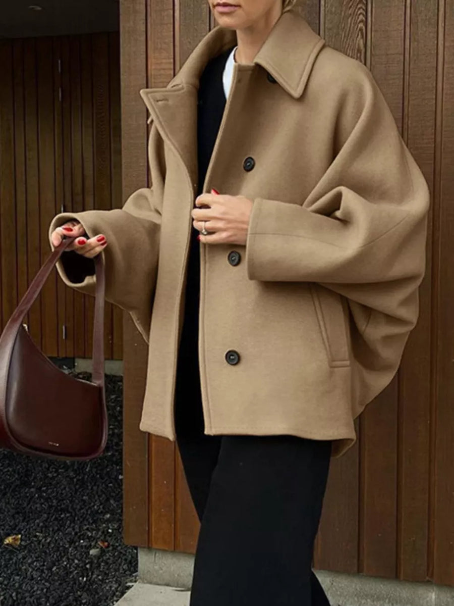 classic overcoat in Khaki with notch lapel