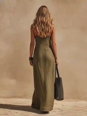 100% polyester Care instructions: Machine wash cold maxi dress in Black with A-line silhouette