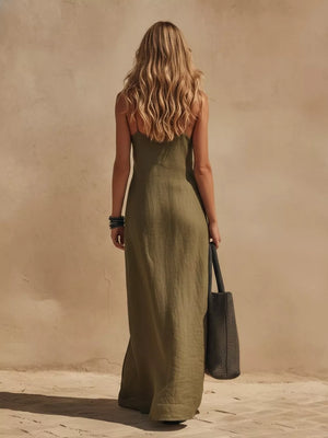 100% polyester Care instructions: Machine wash cold maxi dress in Black with A-line silhouette