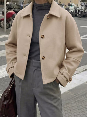 100% polyester Care instructions: Machine wash cold jacket in Khaki with boxy silhouette