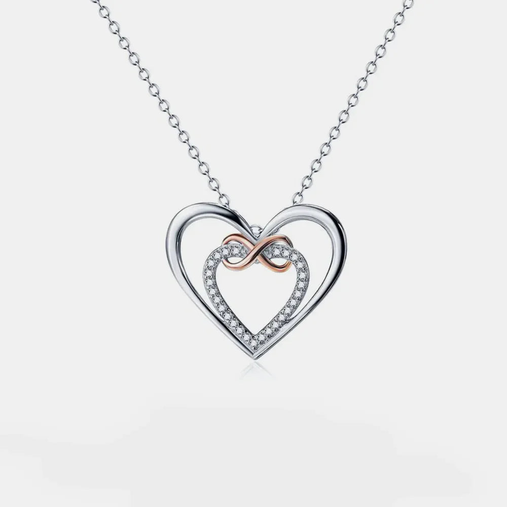 Silver double heart infinity pendant necklace with cubic zirconia accents