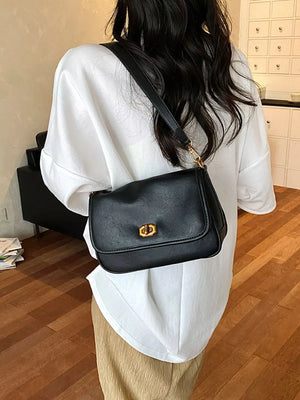 PU Leather Imported Size &amp shoulder bag in Brown with boxy silhouette