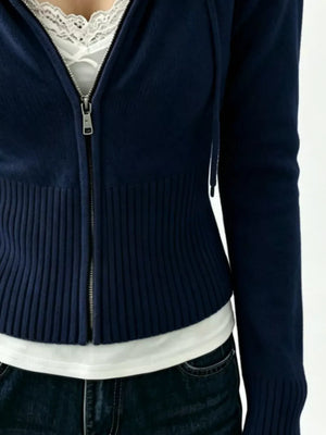 charcoal fitted zip hoodie with hooded