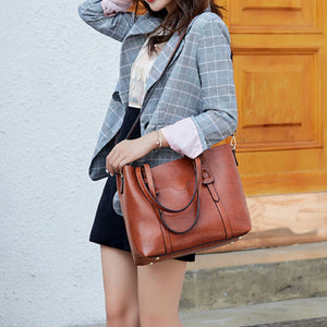 PU Leather Imported Size &amp tote in cognac with boxy silhouette