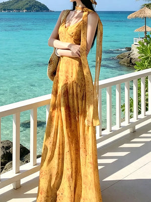 midi dress in rust with floral-print and ruched
