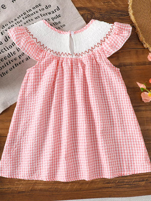 Children's Smocked Plaid Ruffle Sleeve Dress option 7