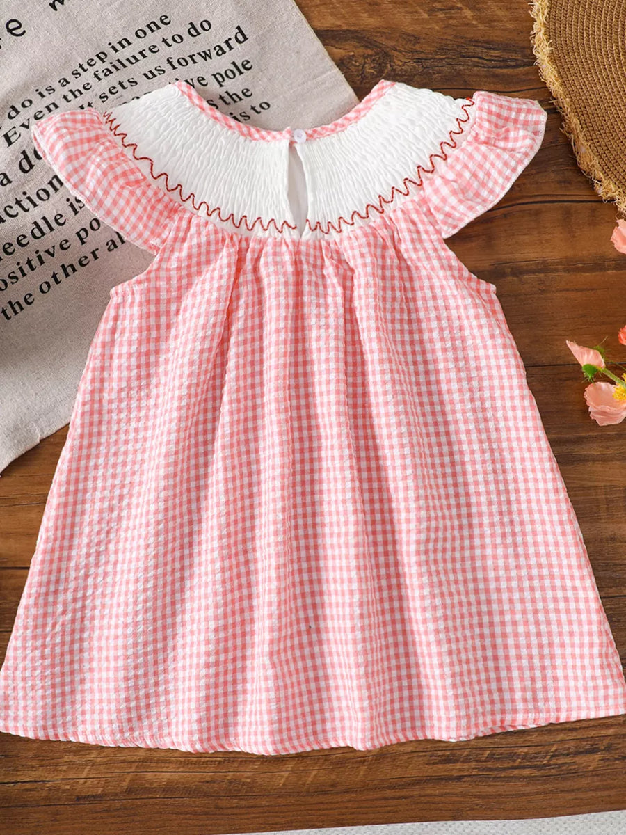 Children's Smocked Plaid Ruffle Sleeve Dress option 7