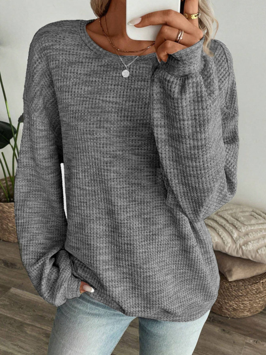 pullover sweater in white with waffle-knit and hip-length