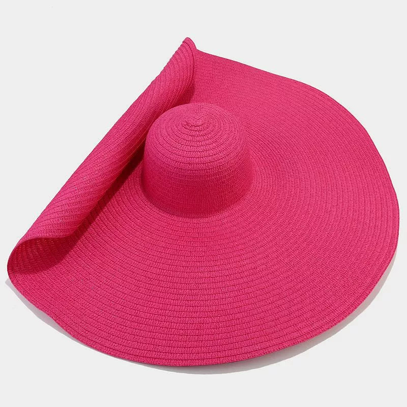 Oversized Wide Brim Straw Sun Hat in Orange with wide brim