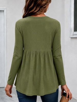 peplum top in Moss with waffle-knit and waffle-knit
