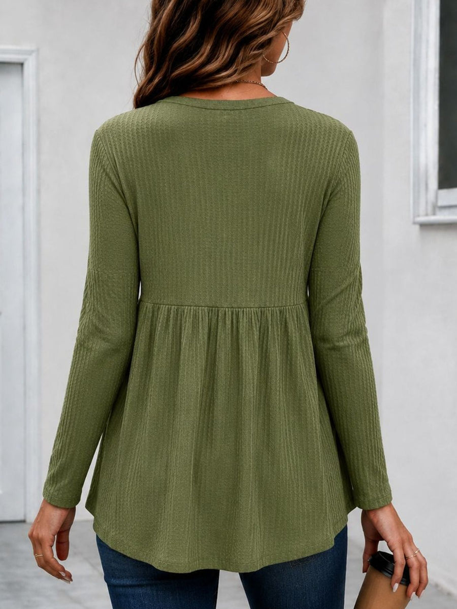 peplum top in Moss with waffle-knit and waffle-knit