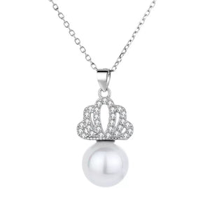 Crown Pearl Pendant Necklace 925 Sterling Silver in ivory with pearl pendant