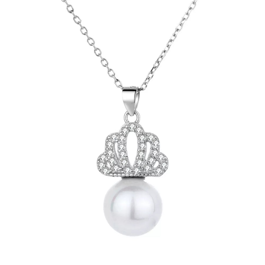 Crown Pearl Pendant Necklace 925 Sterling Silver in ivory with pearl pendant