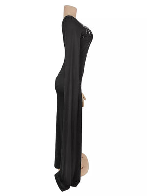 glam maxi dress in black with square neck