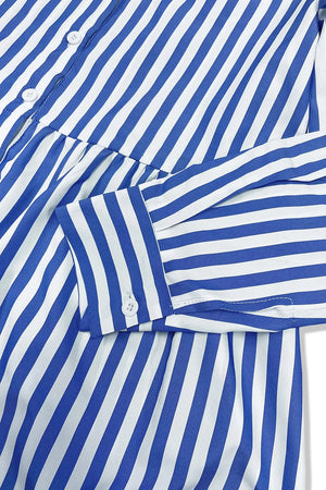 Light Blue with Striped Long Sleeve Maxi Shirt Dress in Light Blue