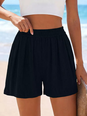 Beige with High-waisted Ribbed Shorts
