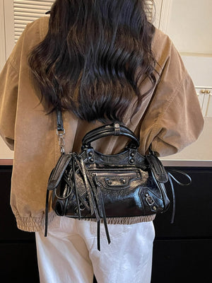 PU Leather Imported Size &amp handbag in Off-white with structured silhouette