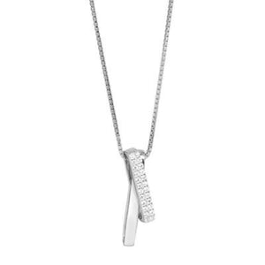 Sterling silver pendant necklace with pave zircon detail on a box chain