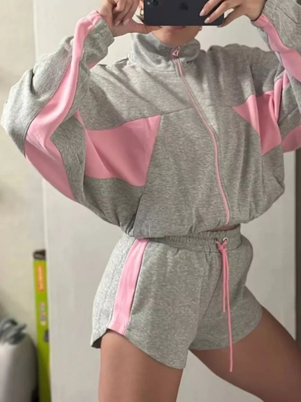 Pink Zip-up Mini Long-sleeve Jacket