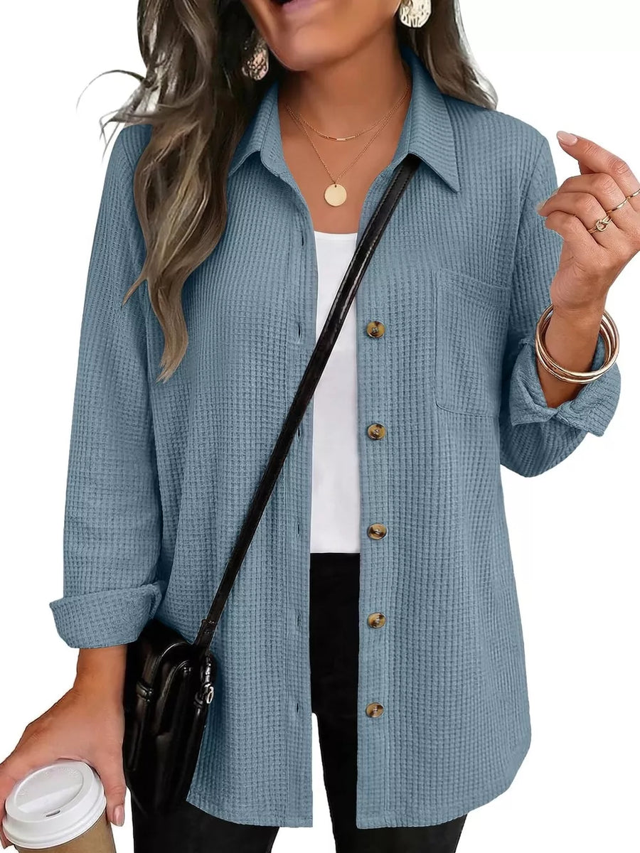 65% polyester, 30% viscose, 5% elastane Care instructions: Machine wash cold button-down shirt in Khaki with relaxed