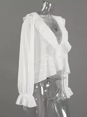 ivory relaxed blouse with v-neck