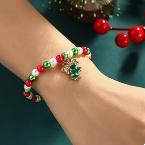 5 Piece Christmas Synthetic Pearl Bracelet in red with 5-piece set