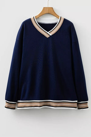 tan sweatshirt with ribbed trim and long sleeve