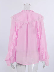 Pink blouse with hip-length and half-button
